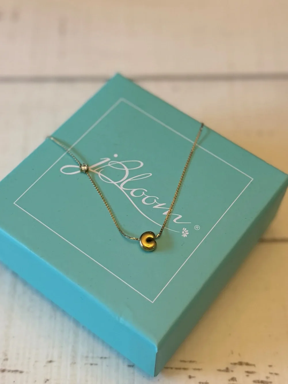 Jbloom “Bitzy” Necklace Stainless Gold Letter C -NEW with box.